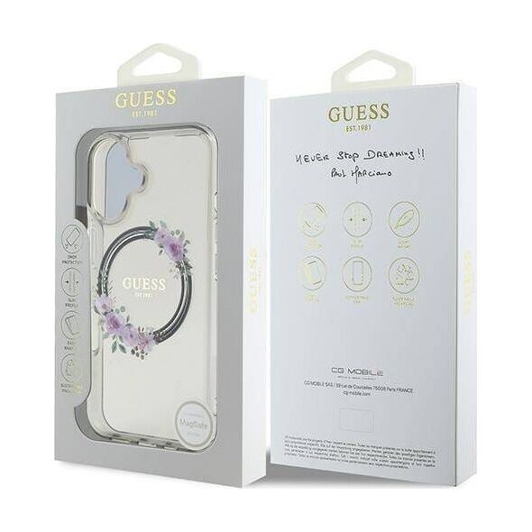 Guess Guess GUHMP16SHFWFCK iPhone 16 6.1" czarny/black hardcase IML Flowers Wreath MagSafe
