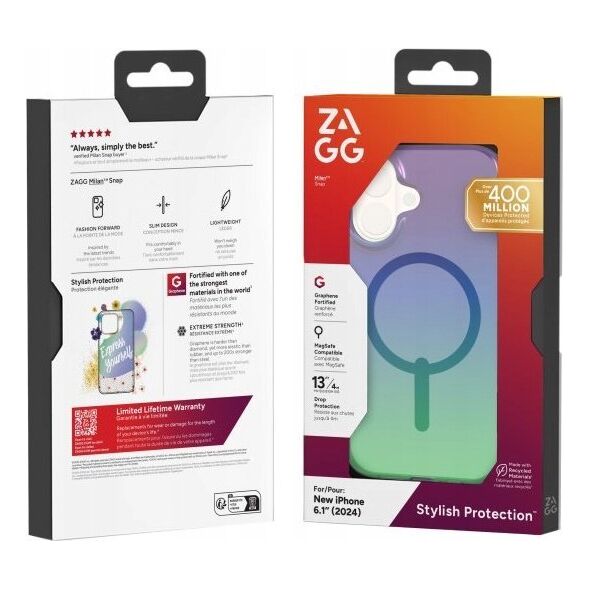 Zagg International ZAGG Milan Snap - obudowa ochronna do iPhone 16 kompatybilna z MagSafe (raven feather)