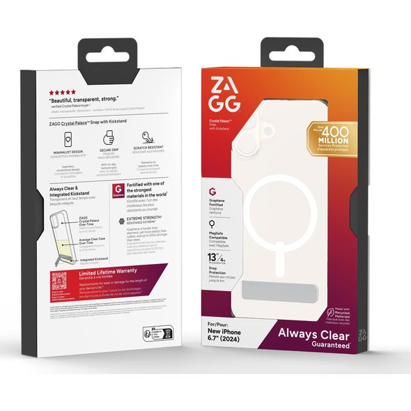 Zagg International ZAGG Crystal Palace Snap Kickstand - obudowa ochronna z podstawką do iPhone 16 Plus kompatybilna z MagSafe (clear)