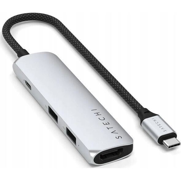HUB Satechi 4-in-1 USB-C Slim Multiport Adapter 4K USB-C / 2xUSB-A, USB-C, 4K HDMI silver