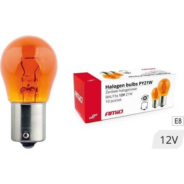 AMiO Żarówki halogenowe PY21W BAU15s 12V 21W AMBER 10szt. (E8)