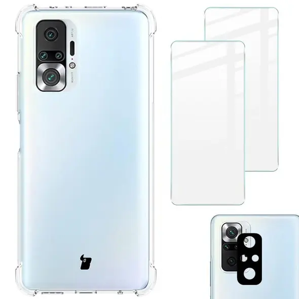 Bizon Case Clear Pack case + 2x screen glass + lens glass Xiaomi Redmi Note 10 Pro clear