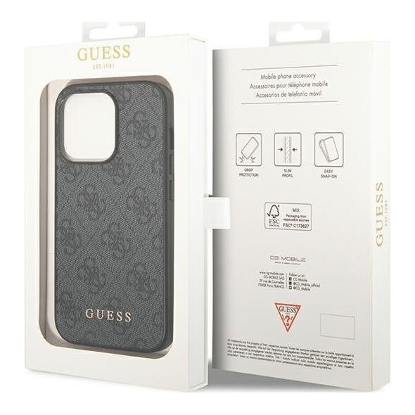 Guess Guess Etui Iphone 14 Pro Szary Metal Gold Logo