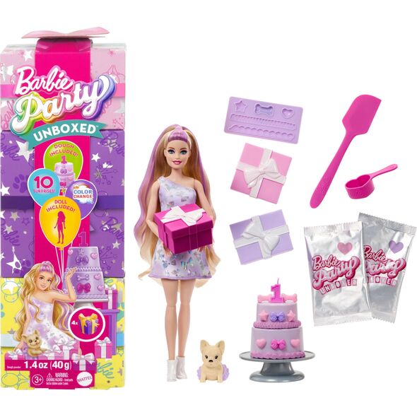 „Barbie Party Unboxed Reveal“ siurprizų rinkinys - šviesiaplaukė lėlė