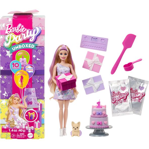 „Barbie Party Unboxed Reveal“ siurprizų rinkinys - šviesiaplaukė lėlė
