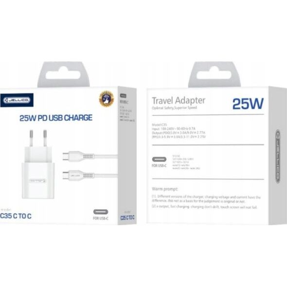 Ładowarka Jellico JELLICO ładowarka sieciowa C35 PD 25W 1xUSB-C + kabel USB-C - USB-C Biały