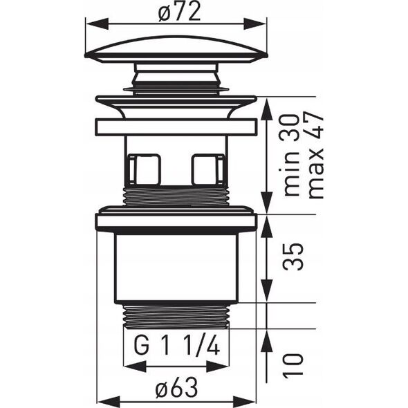 Ferro S288PPCB SPUST/KOREK KLIK-KLAK CERAMICZNY CZARNY Z PRZELEWEM G5/4 POLIPROPYLEN // S.SPUST.KLIK-KLAK-F-S288PPCB