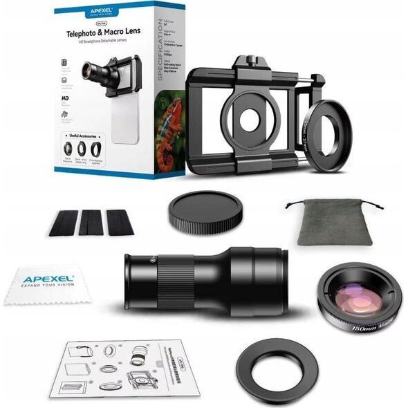 Zestaw Obiektywów APEXEL 2w1 Obiektyw TELE 6x + Makro 150mm do Telefonu / APL-TM6