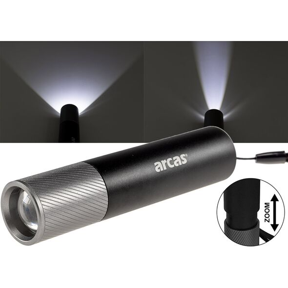 Φακός χειρός 3W, επαναφορτιζόμενος USB-C, μαύρος, ARCAS