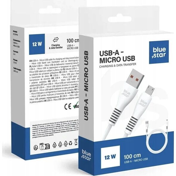 BLUE STAR kabel USB A do Micro USB 2A 12W DC99M 1 m biały