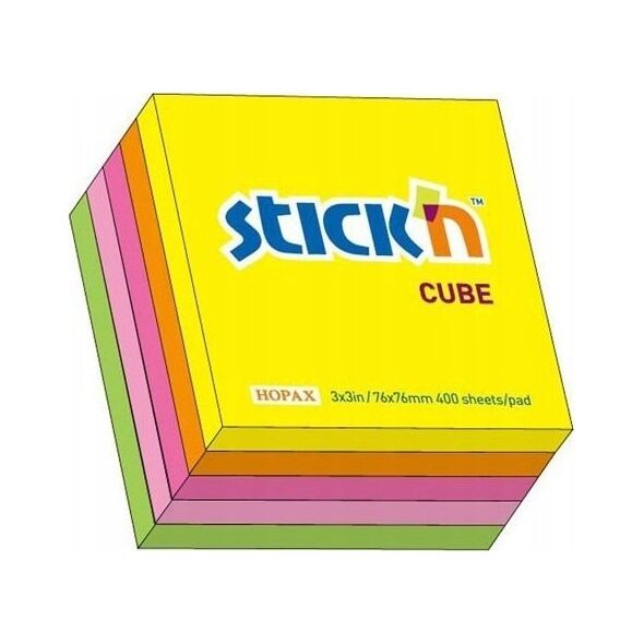 Karteczki Stick'n 76x76mm (+ zakładki) neon 5 kolorów (5x80) -