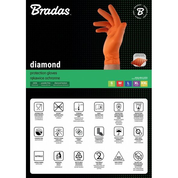 RĘKAWICE NITRYLOWE DIAMOND POMARAŃCZOWE XXL 10-11 /50szt.