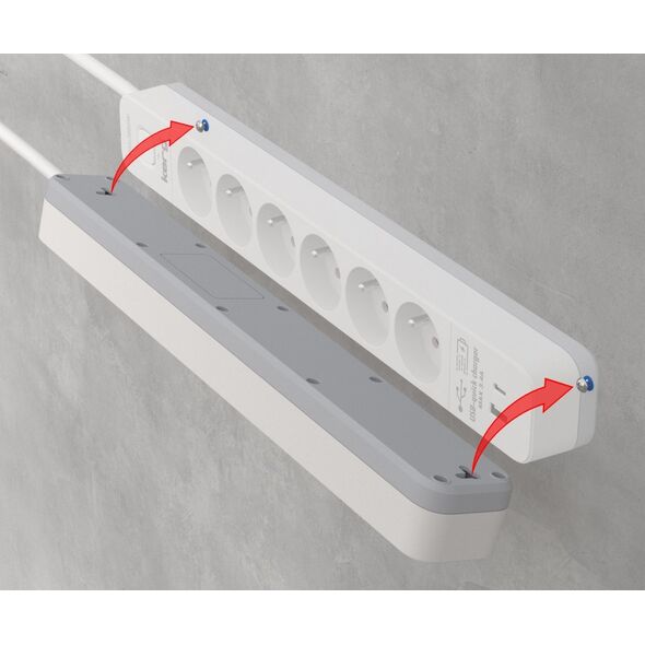 Urządz. zas.-zabezpiecz. KERG z wyłącznikiem-6 gniazd-USBC+USBA-biało-szary-1,5m-16A-H05VV-F-3x1,5mm2 one size