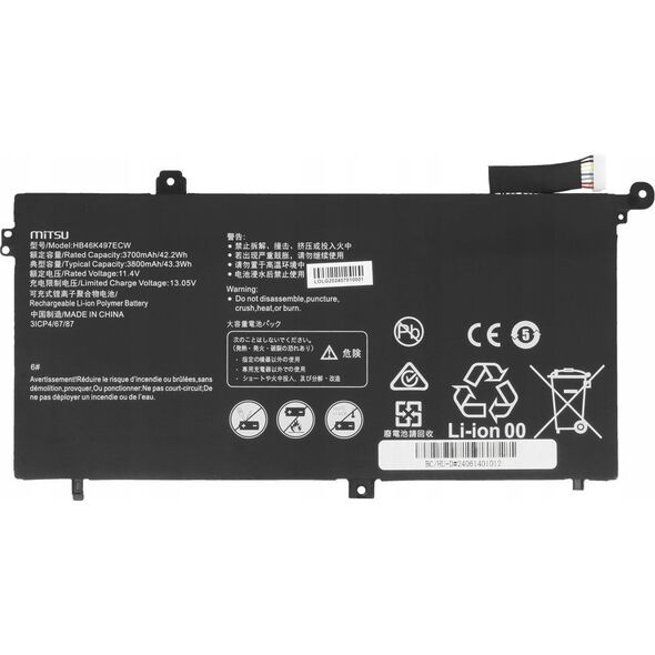 mitsu Bateria do Smartphome Huawei Matebook D Series HB46K497ECW 3700 mAh (42.2 Wh) 11.4V