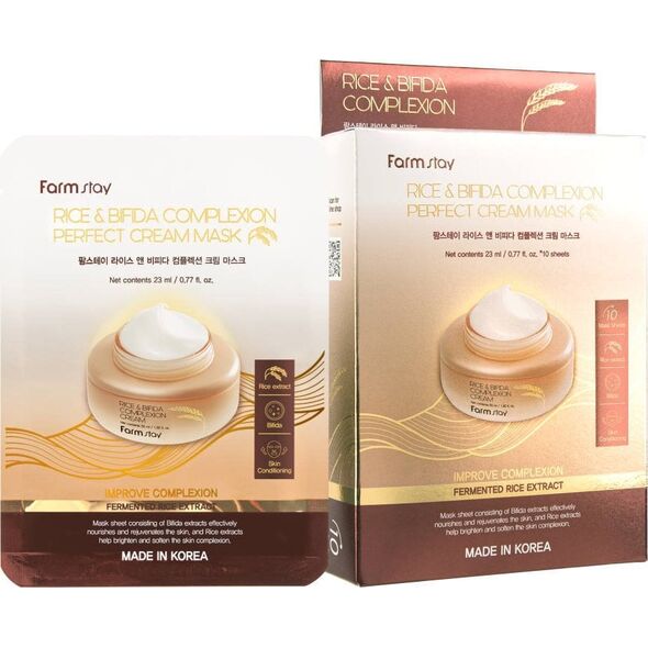 FARMSTAY_Rice &amp| Bifida Complexion Cream Mask mleczne maski w płachcie z fermentami i Ryżem 10x23ml
