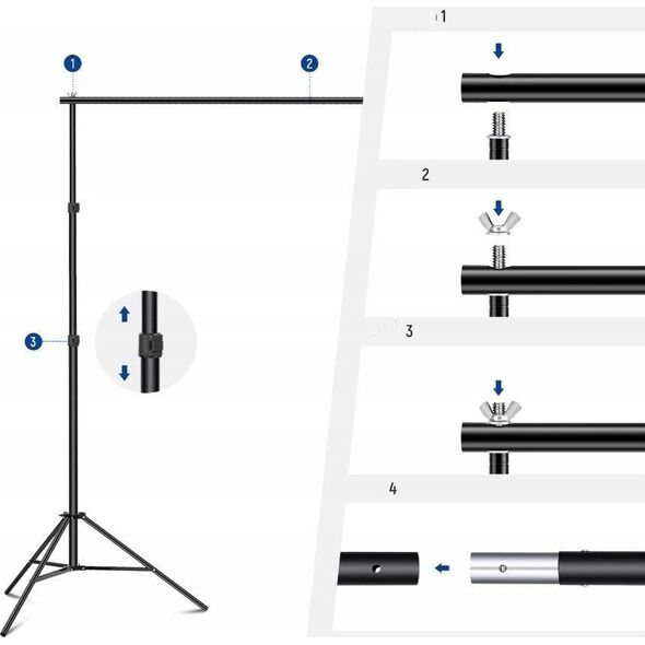 ZESTAW Atelier Uchwyt DO TEŁ TŁA 3x2,1 m STATYW BELKA 8x KLIPS Torba NEEWER NK-ST0204