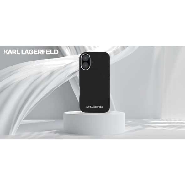Karl Lagerfeld Saffiano Full Wrapped Elongated Metal Logo MagSafe Case for iPhone 16 Black