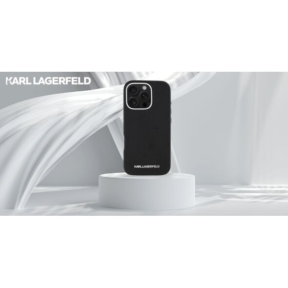Karl Lagerfeld Saffiano Full Wrapped Elongated Metal Logo MagSafe Case for iPhone 16 Pro Black