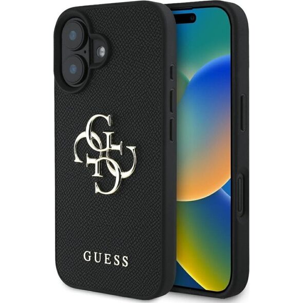 Guess Grained Big 4G Logo Small Classic Logo case for iPhone 16 black