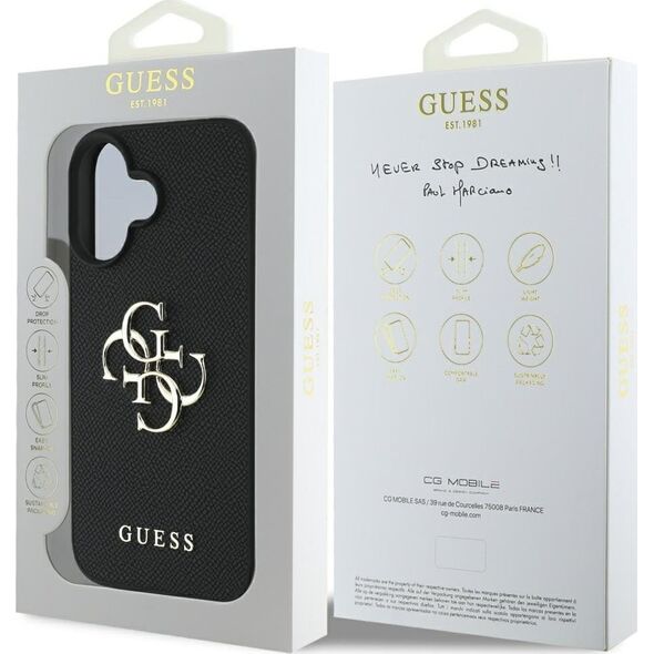 Guess Grained Big 4G Logo Small Classic Logo case for iPhone 16 black