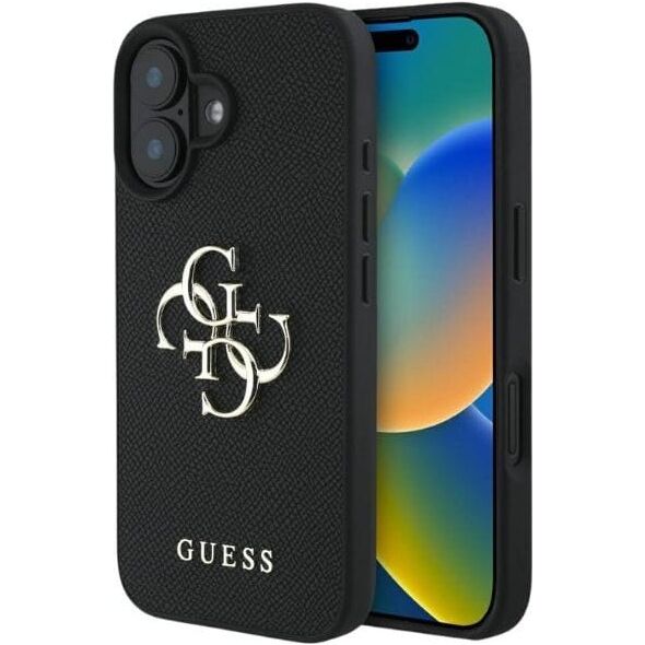 Guess Grained Big 4G Logo Small Classic Logo case for iPhone 16 black