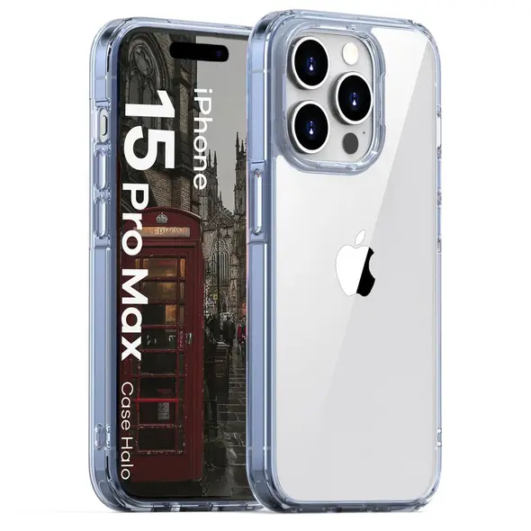 Bizon Case Halo for Apple iPhone 15 Pro Max transparent-blue
