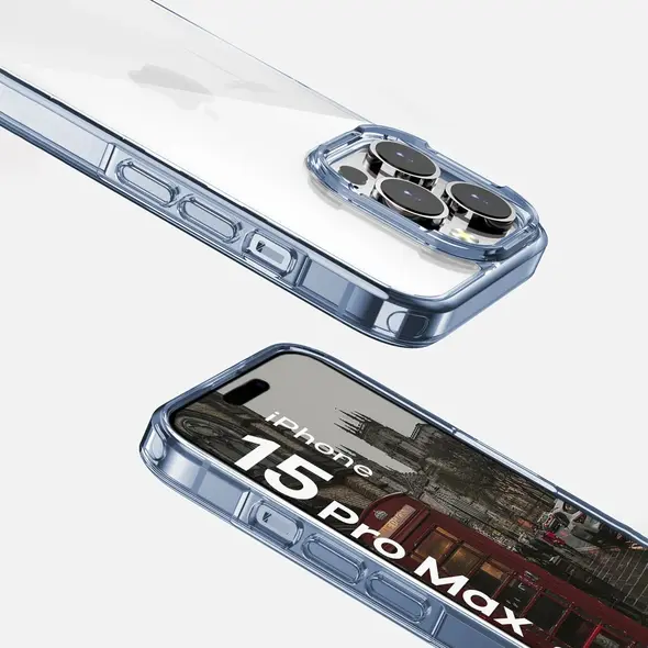 Bizon Case Halo for Apple iPhone 15 Pro Max transparent-blue