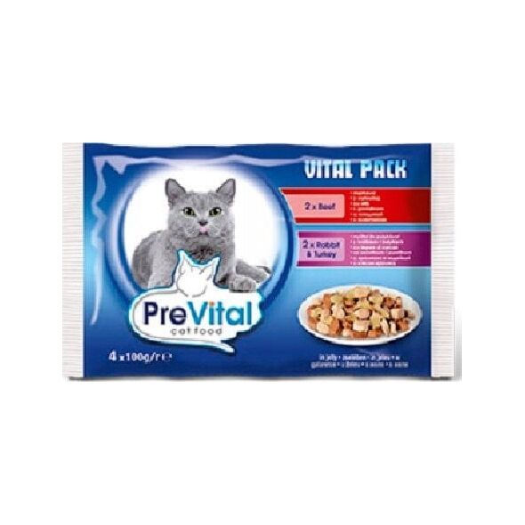 PREVITAL βοδινό, κουνέλι σε ζελέ για γάτες 4x100g