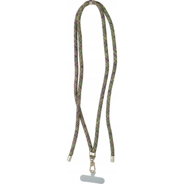 OEM Zawieszka SWING (8mm) do telefonu z regulacją długości / długość sznura 165cm (max 82,5cm w pętli) / na ramię lub szyję - szaro zielono różowy