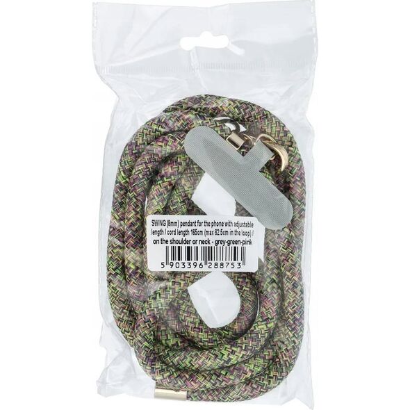 OEM Zawieszka SWING (8mm) do telefonu z regulacją długości / długość sznura 165cm (max 82,5cm w pętli) / na ramię lub szyję - szaro zielono różowy