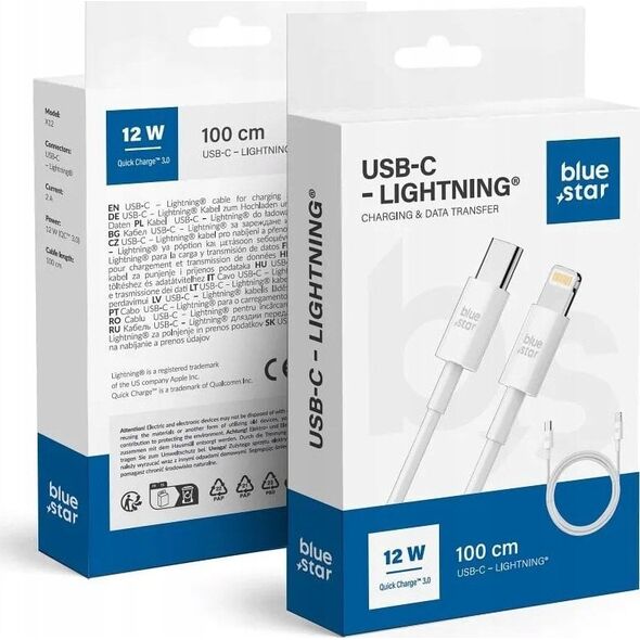 Καλώδιο BLUE STAR Τύπου C σε Lightning 2A 12W QC3.0 PA-X12 1 m λευκό