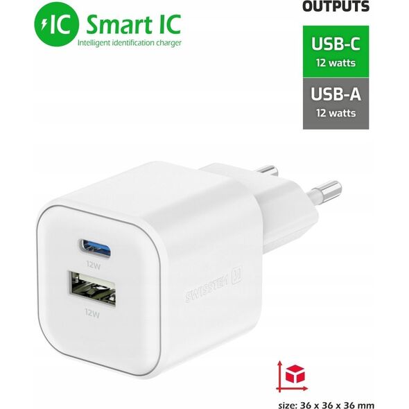 Φορτιστής Ταξιδιού Swissten 12W USB-C / USB-A