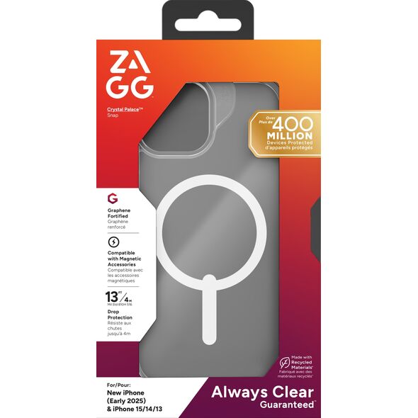 ZAGG Crystal Palace Snap - προστατευτική θήκη για iPhone 16e (2025) / 15 / 14 / 13 συμβατή με MagSafe (διαφανής)