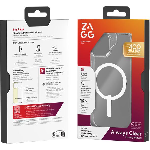 ZAGG Crystal Palace Snap - προστατευτική θήκη για iPhone 16e (2025) / 15 / 14 / 13 συμβατή με MagSafe (διαφανής)