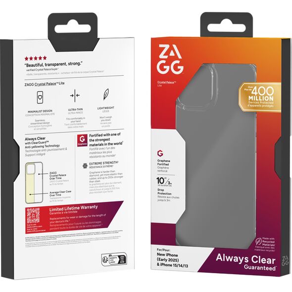 ZAGG Crystal Palace Lite - προστατευτική θήκη για iPhone 16e (2025) / 15 / 14 / 13 (διάφανη)
