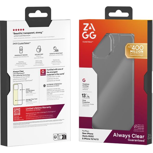 ZAGG Crystal Palace - προστατευτική θήκη για iPhone 16e (2025) / 15 / 14 / 13 (διάφανη)