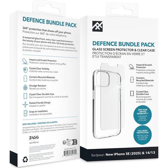 ZAGG IF Defence Bundle - προστατευτική θήκη και προστατευτικό γυαλί για iPhone 16e (2025) / 15 / 14 / 13 (διάφανο)