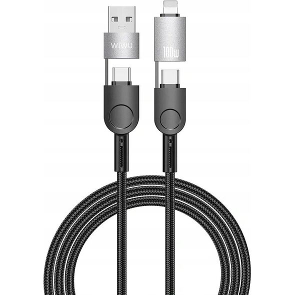 WiWU - Καλώδιο USB σειράς Raptor Wi-C051 4 σε 1 Γρήγορη Φόρτιση USB A/USB C σε C+L 100W 1,2m - μαύρο