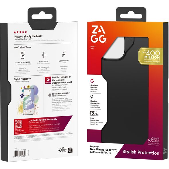 ZAGG Milan Snap - προστατευτική θήκη για iPhone 16e / 15 / 14 / 13 συμβατή με MagSafe (μαύρο)