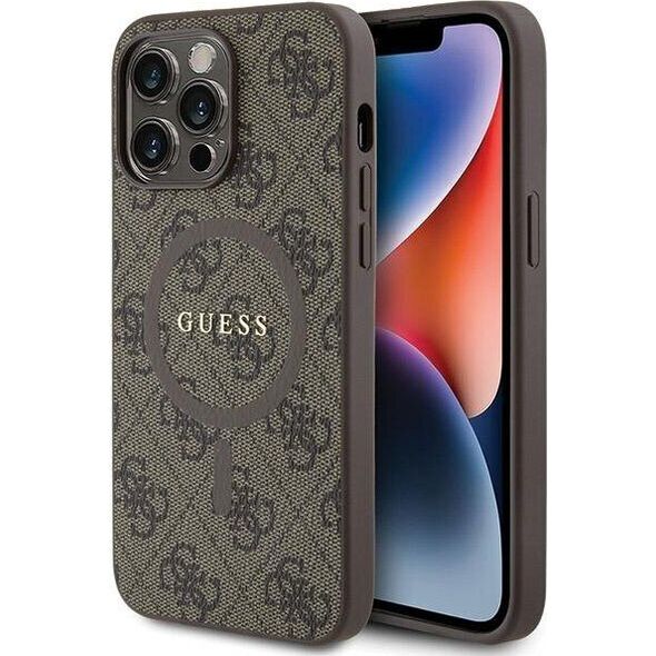 Guess Guess GUHMP14LG4GFRW iPhone 14 Pro 6.1" brązowy/brown hardcase 4G Collection Leather Metal Logo MagSafe
