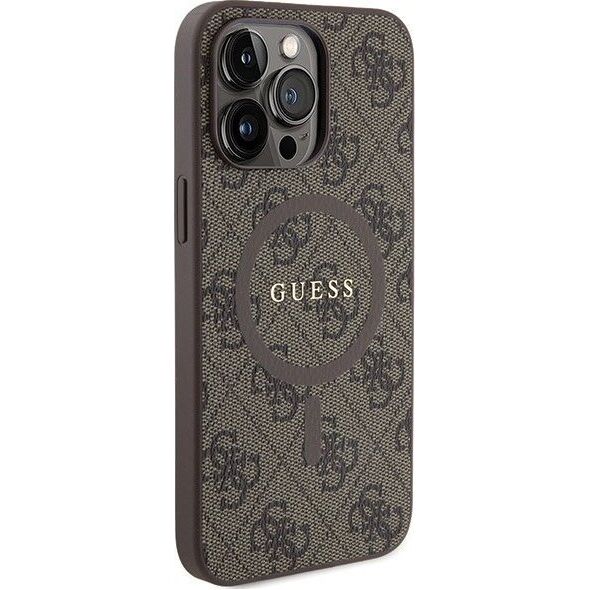 Guess Guess GUHMP14LG4GFRW iPhone 14 Pro 6.1" brązowy/brown hardcase 4G Collection Leather Metal Logo MagSafe