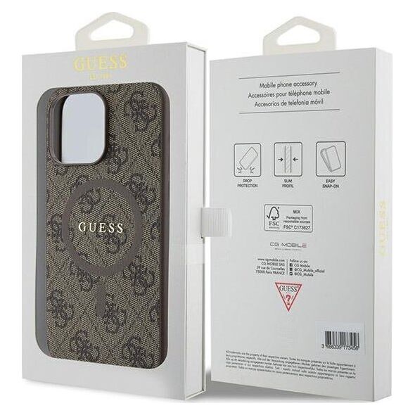 Guess Guess GUHMP14LG4GFRW iPhone 14 Pro 6.1" brązowy/brown hardcase 4G Collection Leather Metal Logo MagSafe