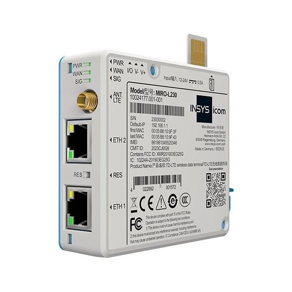 Δρομολογητής LTE INSYS icom MIRO-L230 διεθνείς συχνότητες επιλογή VPN