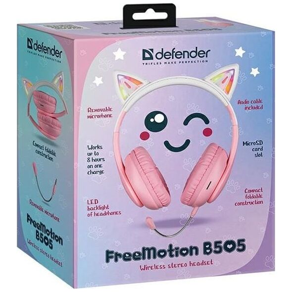 Defender słuchawki Bluetooth FreemotionB505 Led różowy/pink (63505)