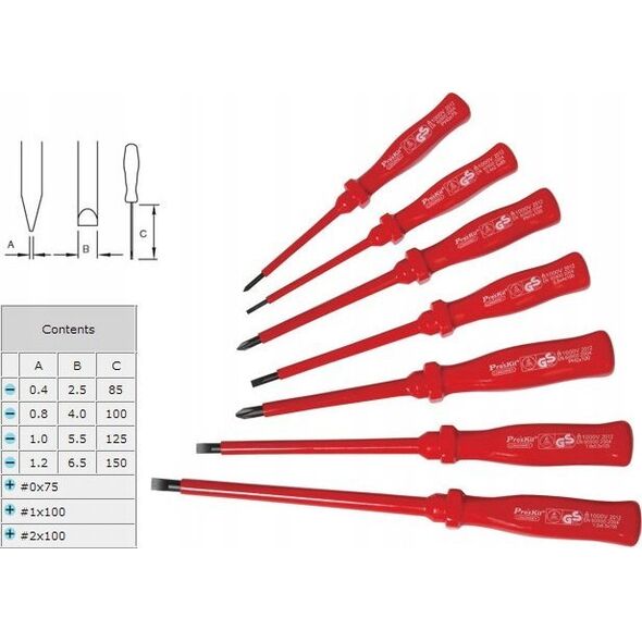 Μονωμένο σετ κατσαβιδιών VDE 1000 V (7 τεμ.), 8PK-8100E Pro'sKit
