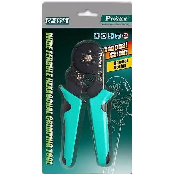 Πένσες εξάγωνου σχήματος για πτύχωση 0.5-6mm2 CP-463G Pro'sKit