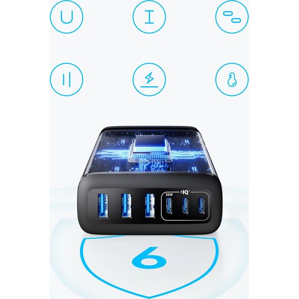 ANKER 6-σε-1 Σταθμός φόρτισης 112W 3x USB-A 3x USB-C μαύρο