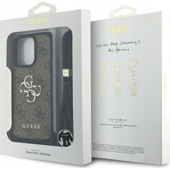 Θήκη Guess 4G Big Logo Cord Stap Crossbody για iPhone 16 Pro καφέ
