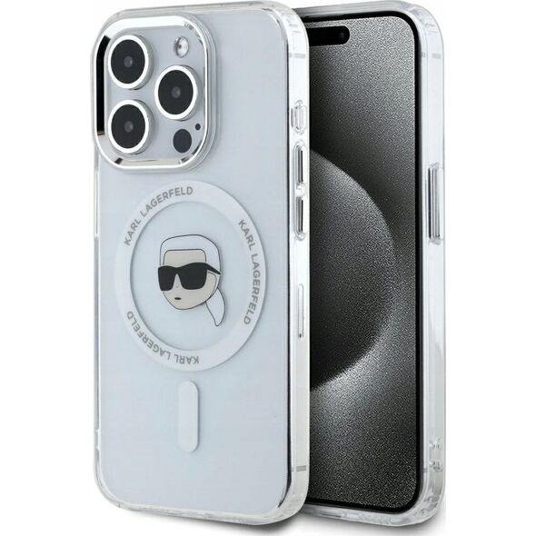 Θήκη Karl Lagerfeld IML Metal Karl Head MagSafe για iPhone 15 Pro Max λευκό