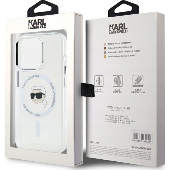 Θήκη Karl Lagerfeld IML Metal Karl Head MagSafe για iPhone 15 Pro Max λευκό